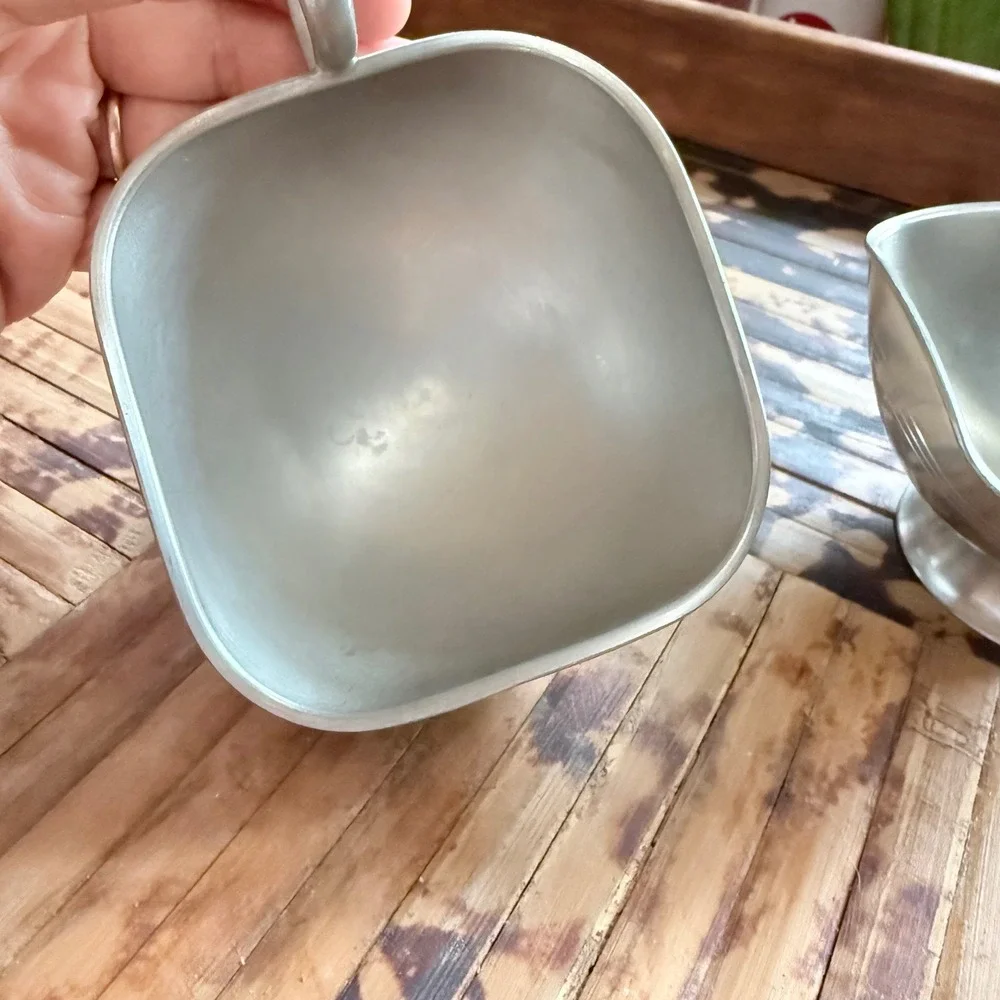 Meeuws & Zoon Pewter Cups Set of 2 Silver Vintage Holland Square Rim